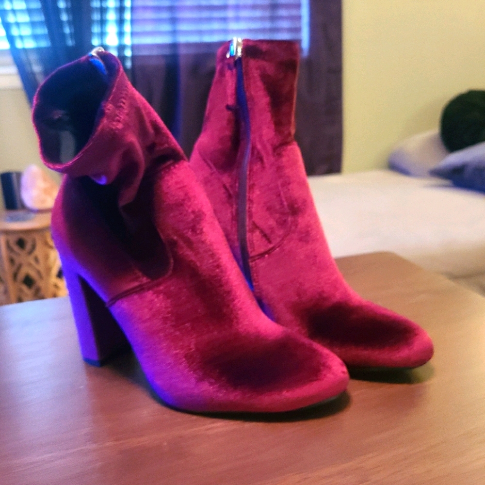 Burgundy Velvet Boots